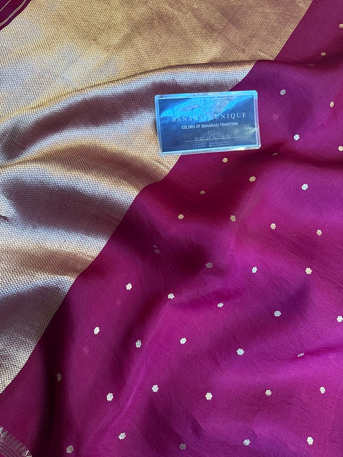 PURE KADHUA ORGANZA SITARA BUTI SAREE - MAGENTA