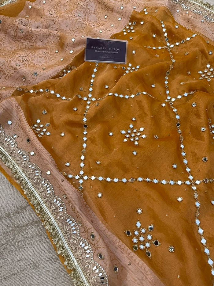 GEOMETRIC MIRROR BUTA and JAAL ALL OVER - MUSTARD YELLOW with GOLDEN UNDERTONE