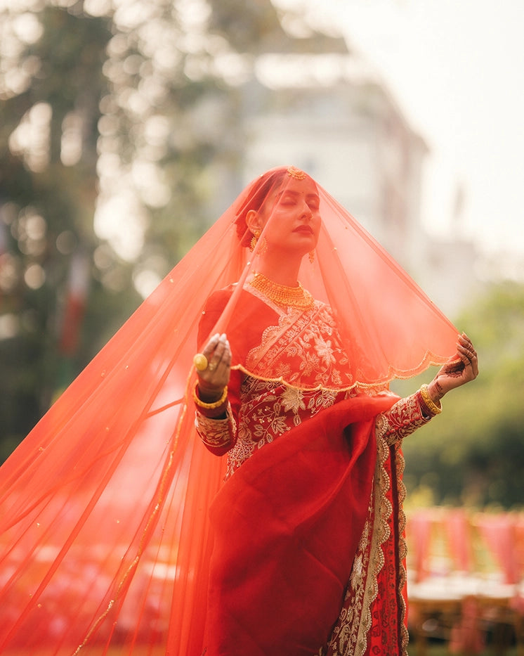 PURE ORGANZA DESIGNER BRIDAL SAREE - IVORY-GOLD