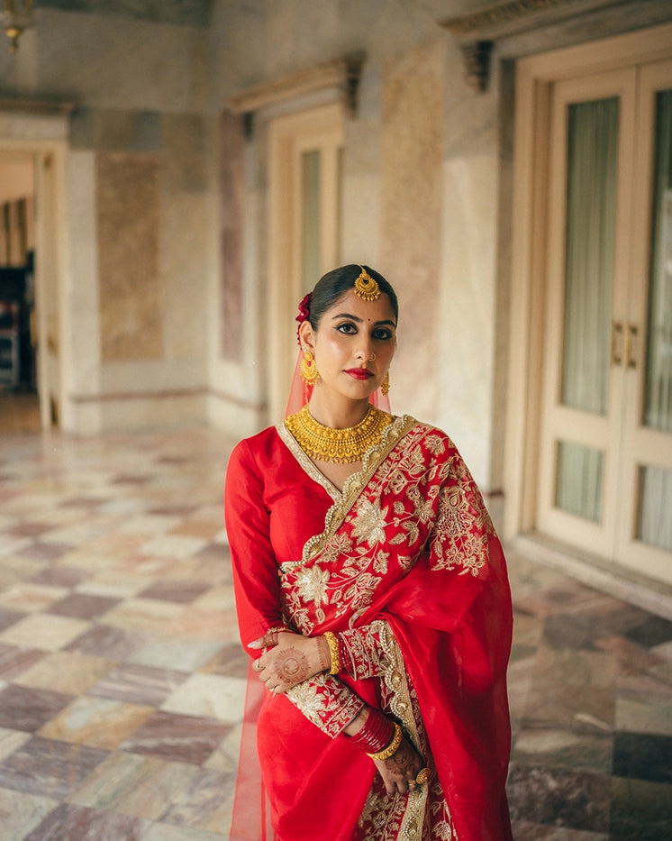 PURE ORGANZA DESIGNER BRIDAL SAREE - IVORY-GOLD