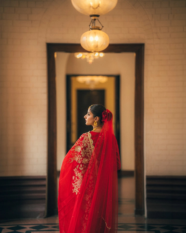 PURE ORGANZA DESIGNER BRIDAL SAREE - IVORY-GOLD