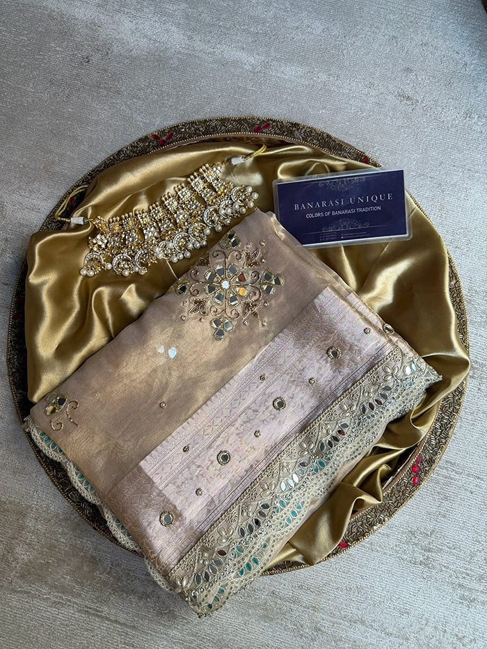 FLORAL BUTA- MIRROR - NATURAL GOLD