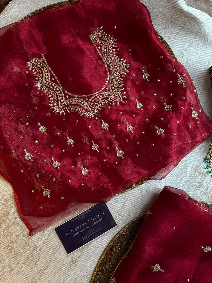 ALL OVER EMBROIDERED DESIGNER BLOUSE PURE TISSUE SAREE