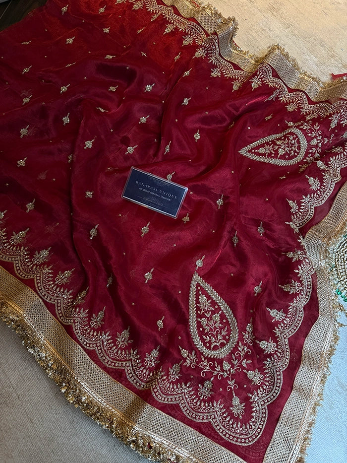 ALL OVER EMBROIDERED DESIGNER BLOUSE PURE TISSUE SAREE