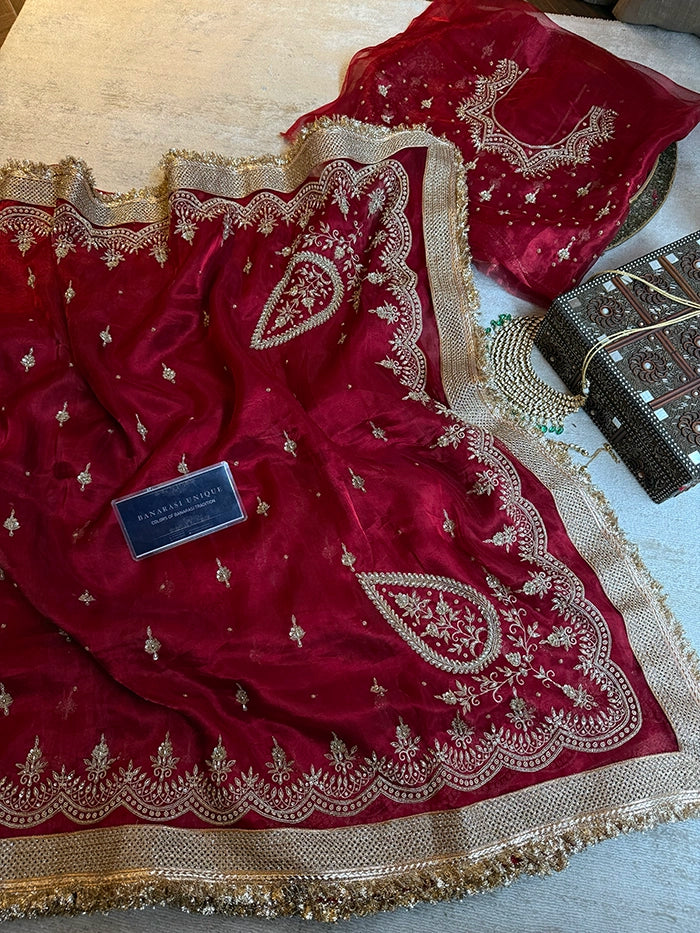 ALL OVER EMBROIDERED DESIGNER BLOUSE PURE TISSUE SAREE