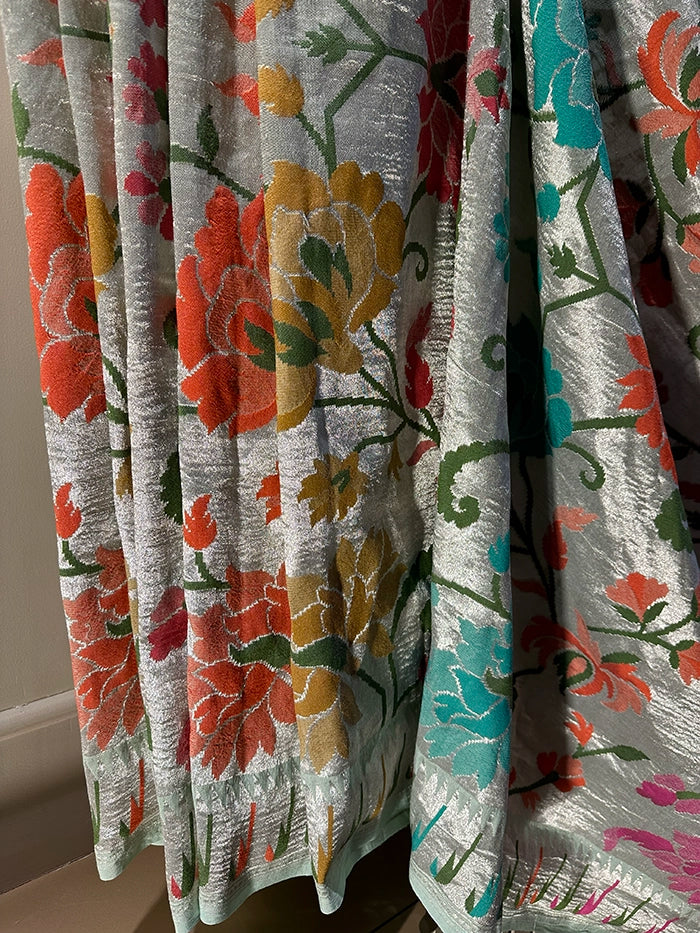 TUSSAR GEORGETTE JANGLA JAAL MEENAKARI SAREE - AS SHOWN