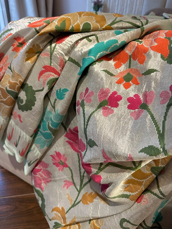 TUSSAR GEORGETTE JANGLA JAAL MEENAKARI SAREE - AS SHOWN
